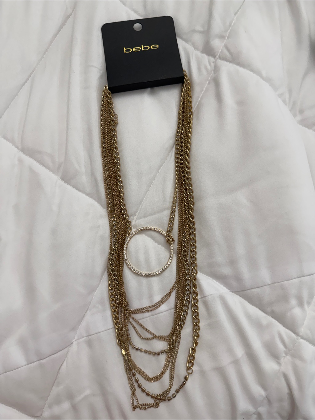 Nwt! Bebe Gold Multi-Layer Crystal Circle Necklace